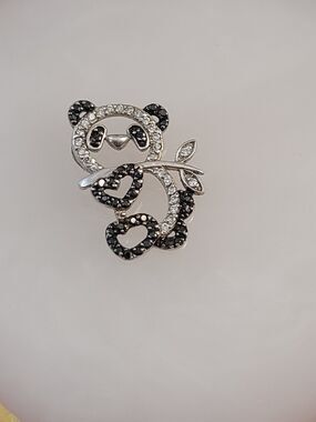 Sterling Silver Panda Pendant 925 Black White Stone Cute Bear Charm